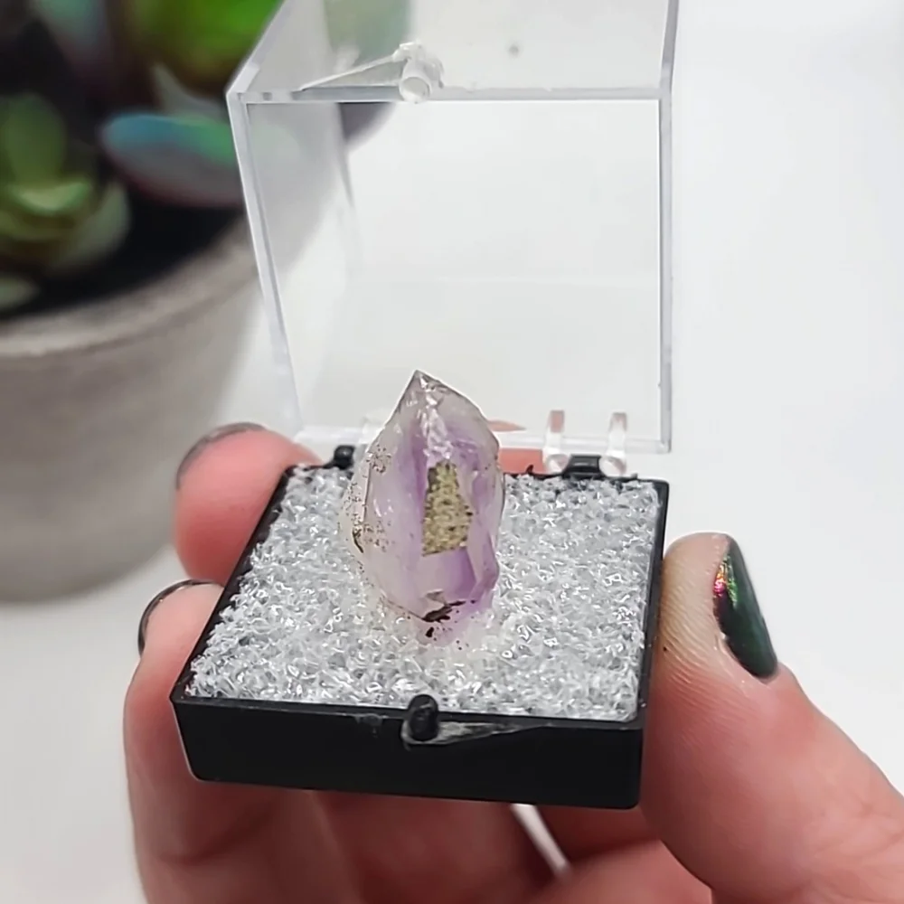 Old Stock Unique Phantom Amethyst & Micro Pyrite Thumbnail Mineral Specimen